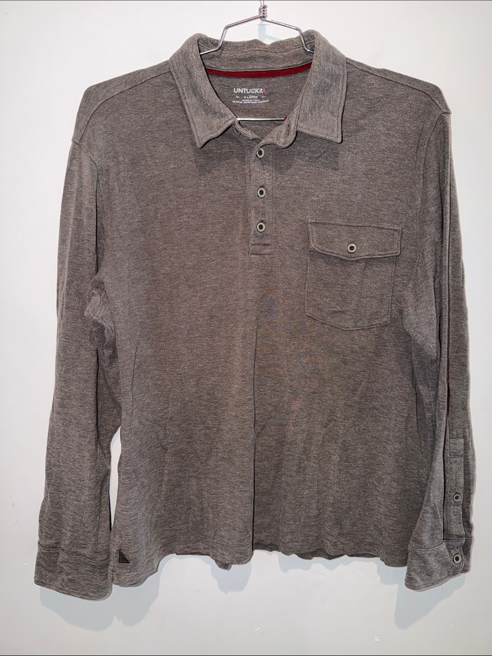 UNTUCKit Matthieu Long Sleeve Polo Shirt Gray Men’s Size XL